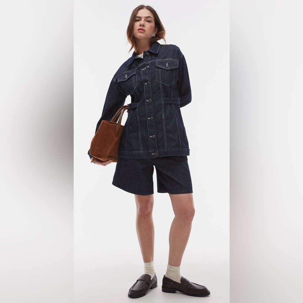 Topshop Pinstripe Cinched Denim Jacket - Picture 4 of 4